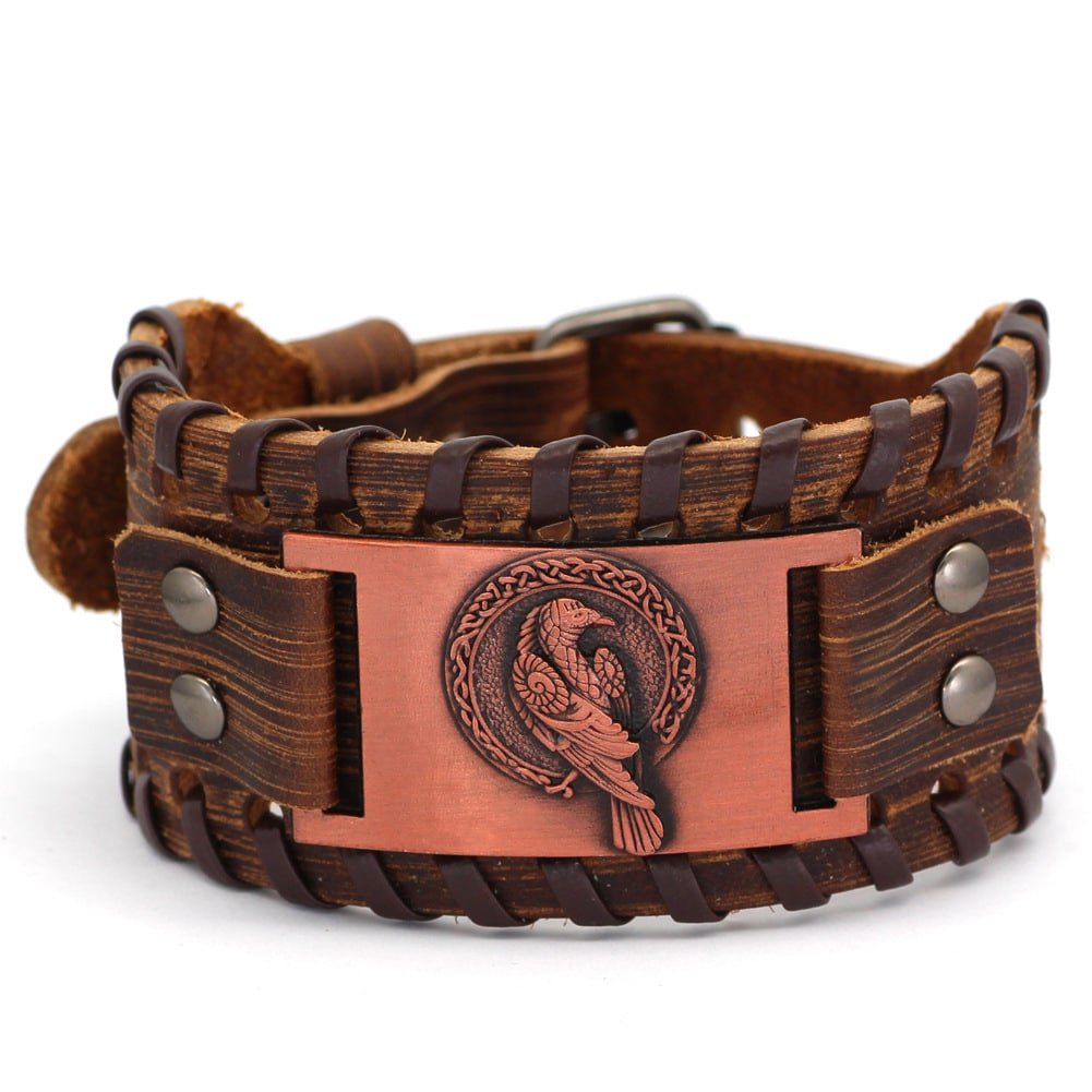 Bracelet de force viking en cuir couleur cuivre