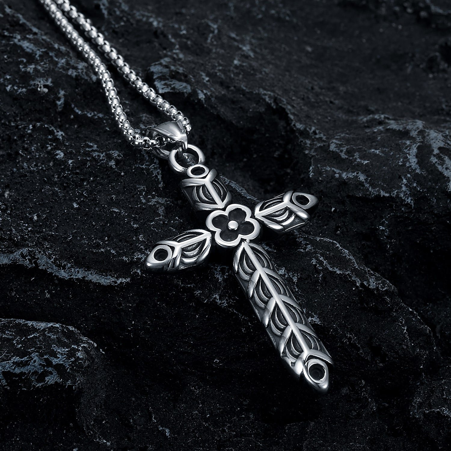 Pendentif Croix Viking en Acier Inoxydable argenté