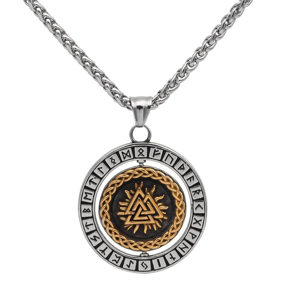 Pendentif Viking Valknut Acier Inoxydable et Doré unisexe