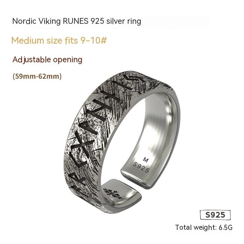 Bague viking runes en acier inoxydable plaqué or rose ajustable