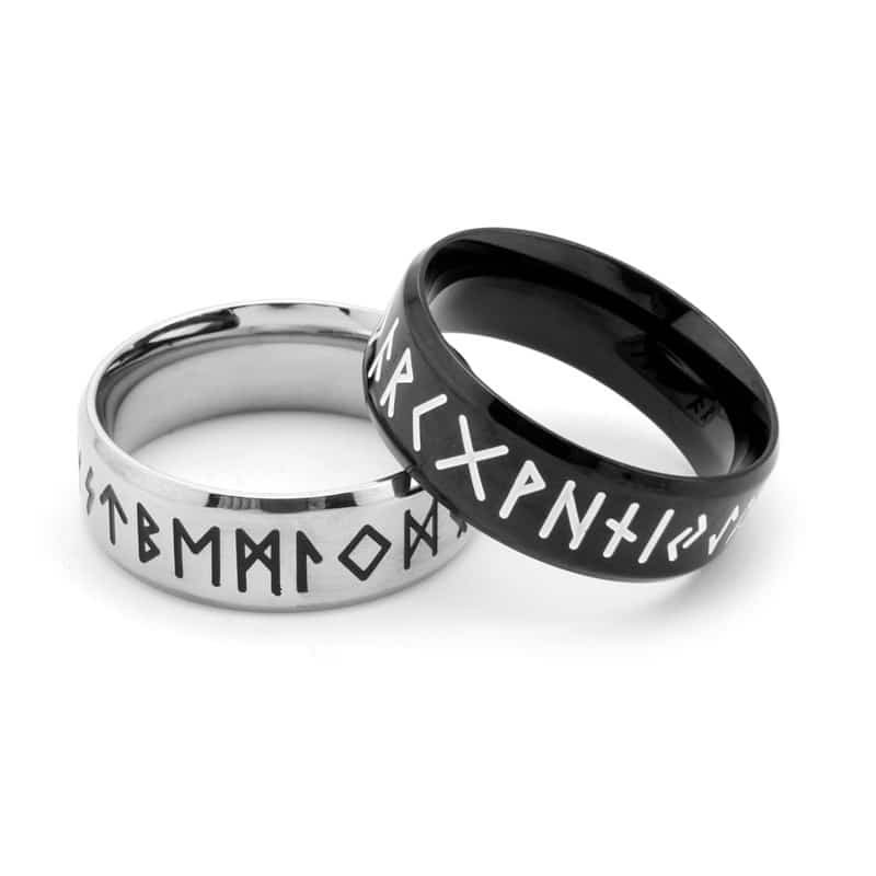 Bague Alliance Viking Runes Nordiques acier et noir