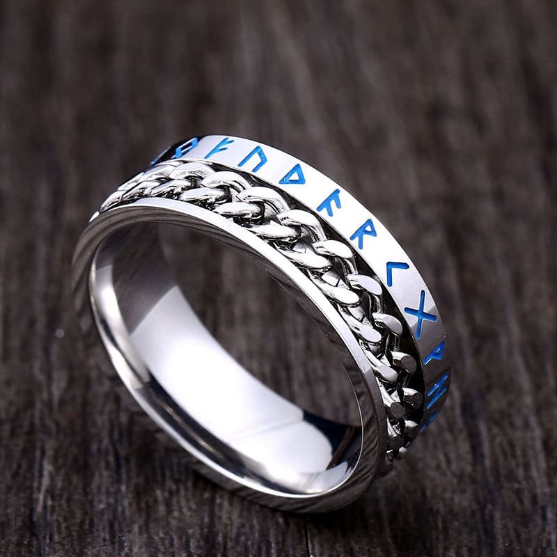 Bague Viking Triskel en acier inoxydable motif en bleu