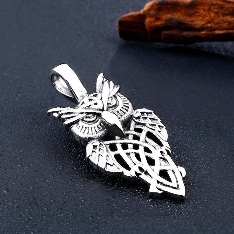 Pendentif hibou en acier inoxydable avec motif celtique rétro