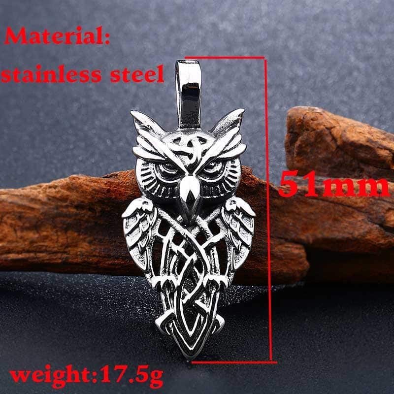 Dimension Pendentif hibou en acier inoxydable avec motif celtique