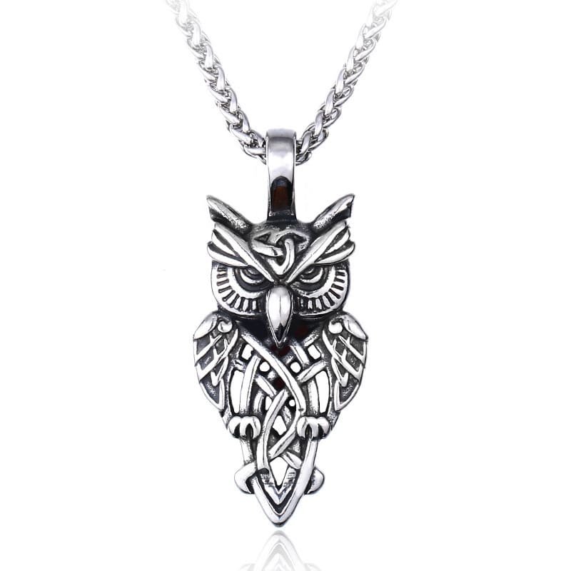 Pendentif hibou en acier inoxydable avec motif celtique pour homme