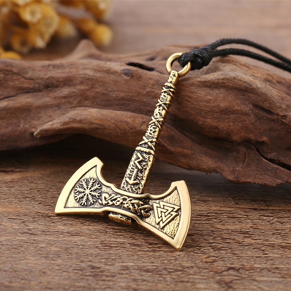 Pendentif viking hache en alliage doré