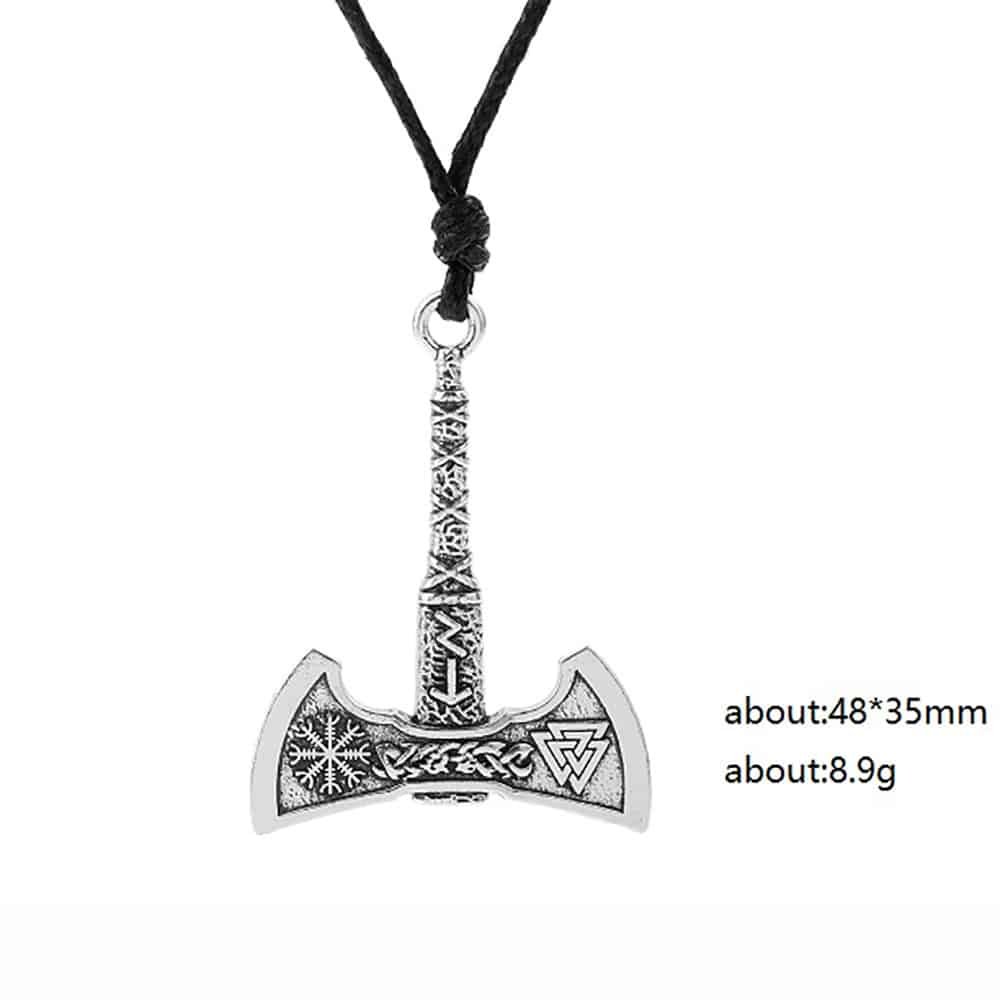 Pendentif viking hache en alliage avec motifs argenté