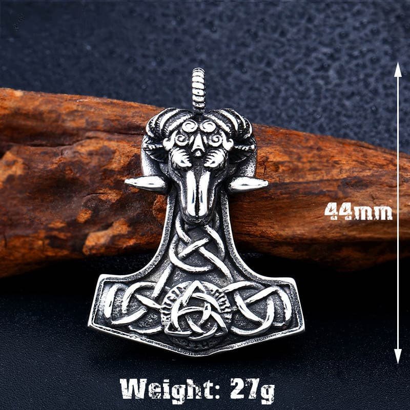 Dimension Pendentif viking en acier titane avec motif tête de bélier