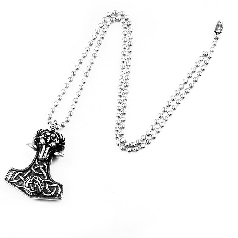 Pendentif viking en acier titane avec motif tête de bélier avec chaine