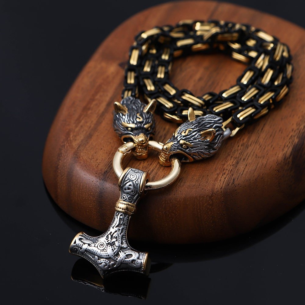 Collier viking en acier inoxydable avec pendentif marteau de Thor argenté