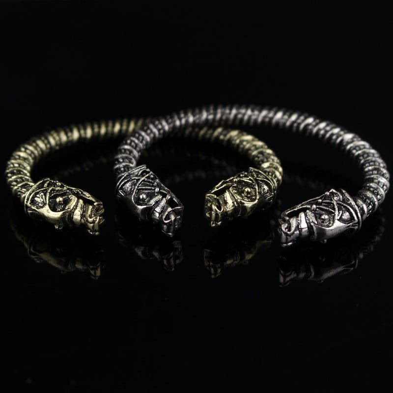 Bracelet Viking Tête de Loup couleur or et argent