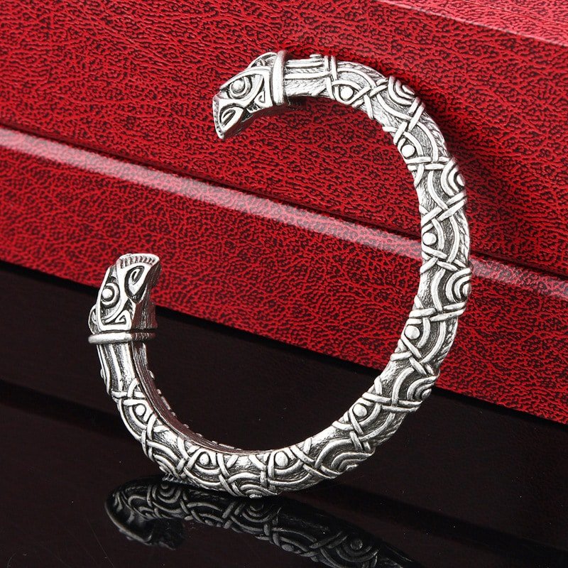 Bracelet Viking Motifs Tête d'Animal couleur argenté