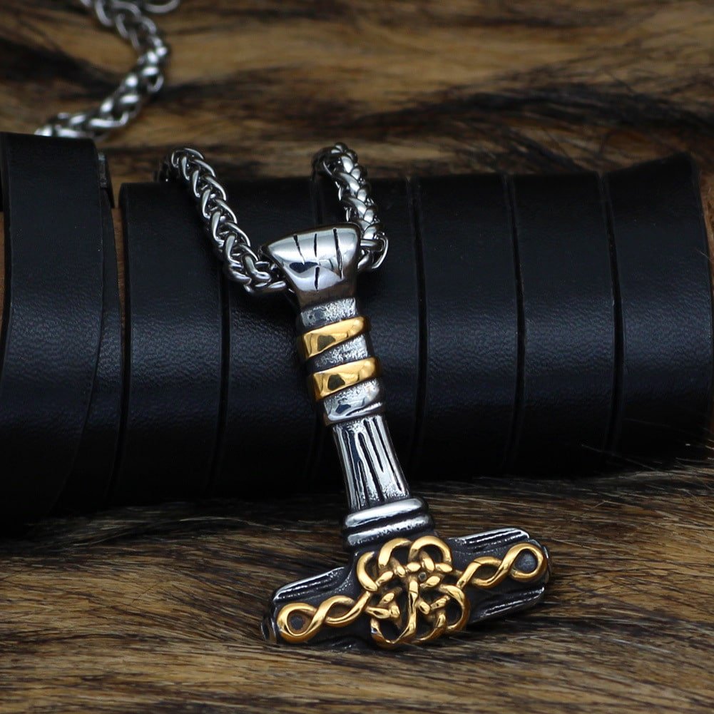 Pendentif Viking Mjölnir Finition argent et or