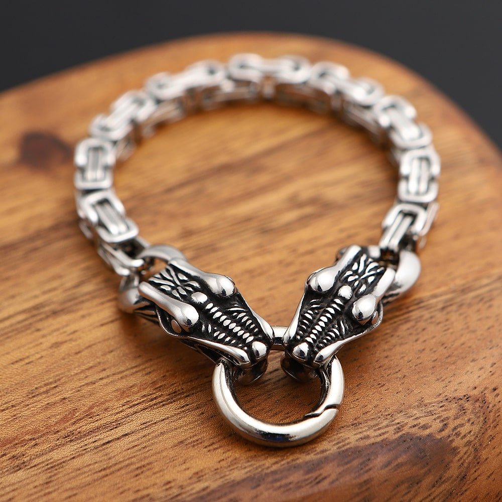 Bracelet viking tête d'ours en acier titane élégante