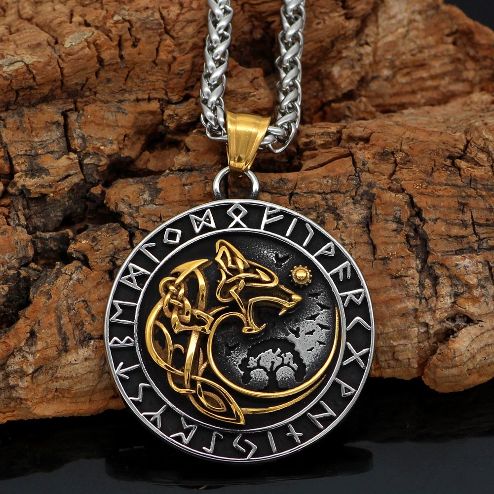 Pendentif Viking Loup motif doré