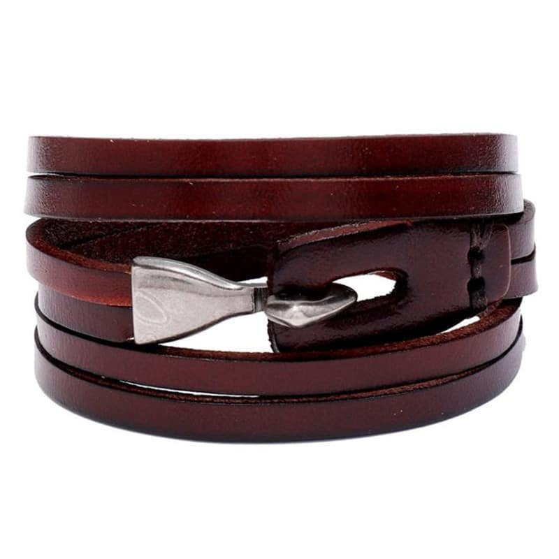 Bracelet Viking en Cuir robuste marron foncé