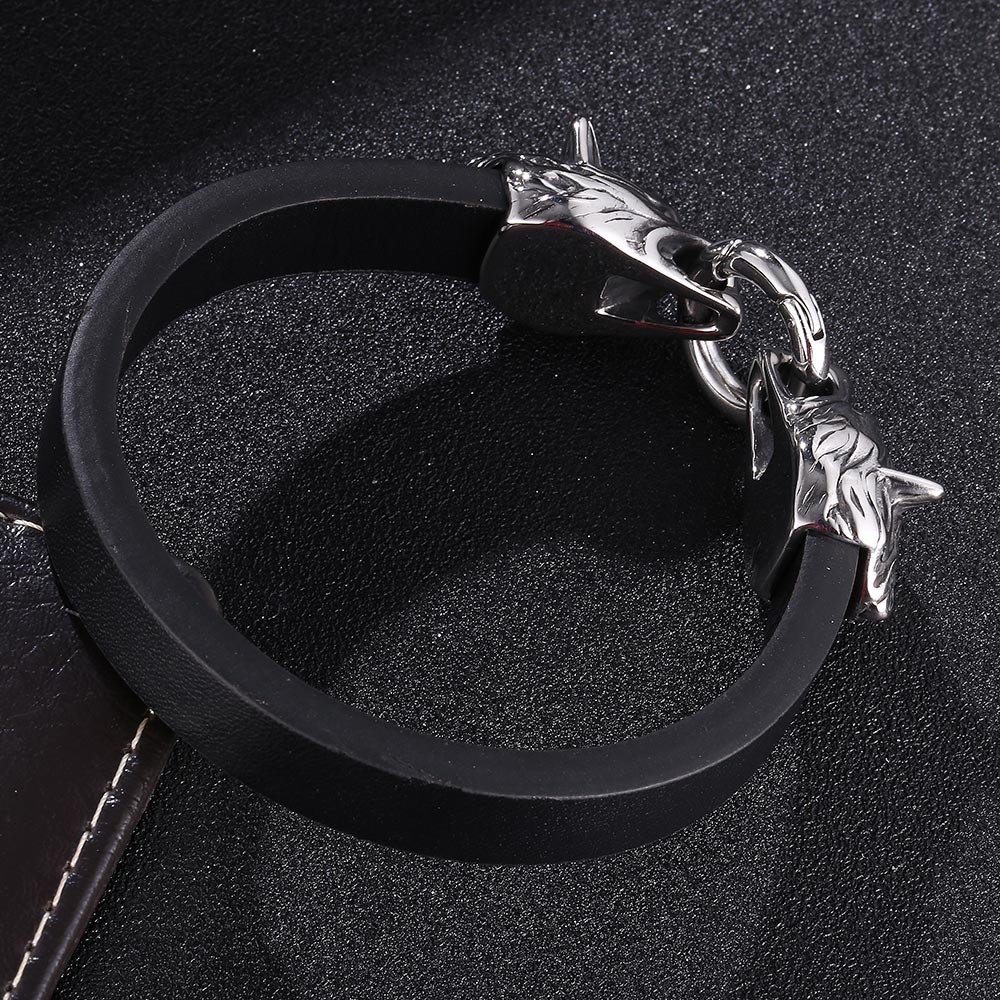 Bracelet viking à têtes de dragons en acier inoxydable