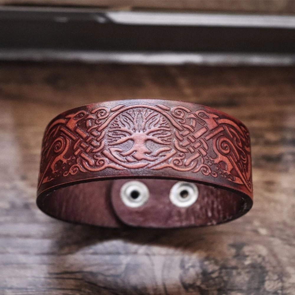 Bracelet de force viking en cuir aspect robuste