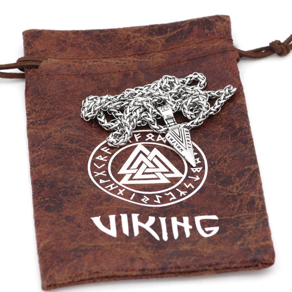 Pendentif Viking Flèche en Acier Inoxydable avec pochette