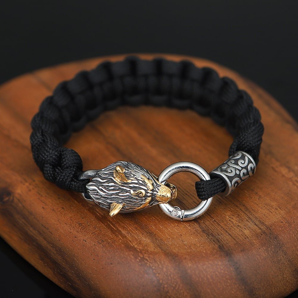 Bracelet Viking Tête de Loup en Acier Inoxydable