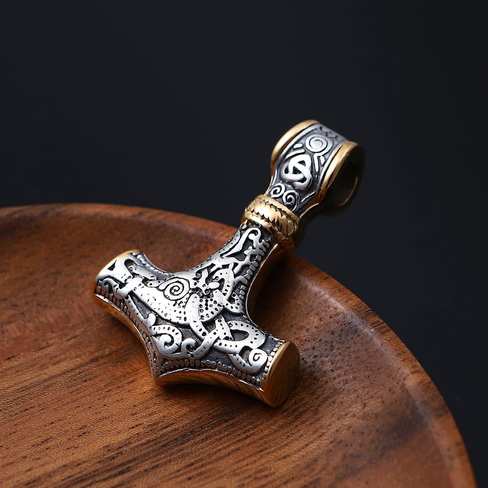 Pendentif viking Mjölnir en acier inoxydable avec chaîne