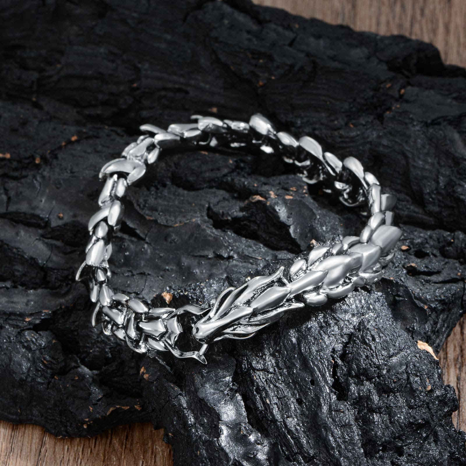 Bracelet Viking Tête de Dragon en acier inoxydable robuste