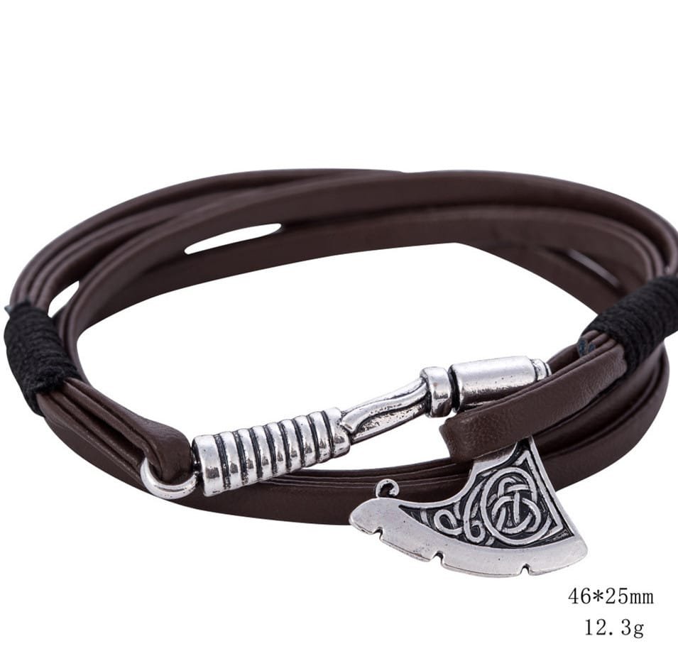 Dimension Bracelet Viking Hâche en Cuir