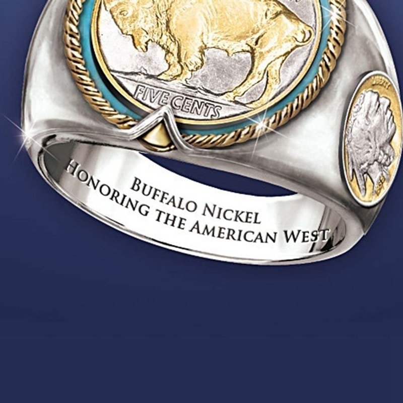 Bague Viking Buffalo Nickel en alliage robuste