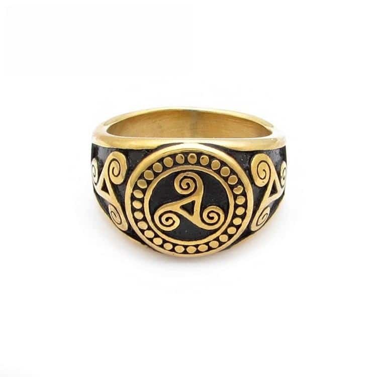 Bague chevalière viking doré motif celtique