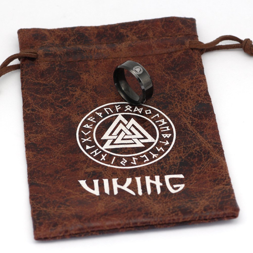 Bague Viking Valknut en Acier Inoxydable avec pochette