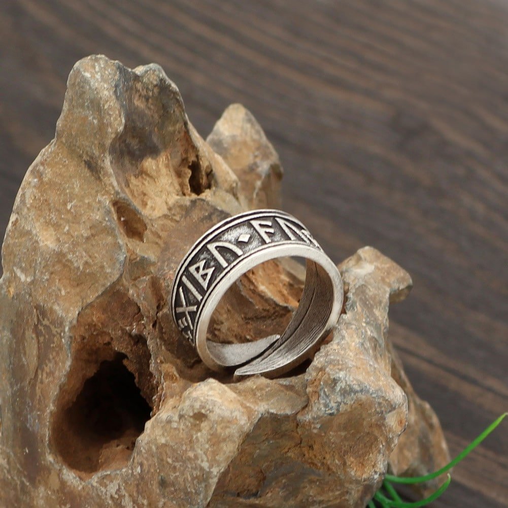 Bague viking ajustable en alliage avec motif