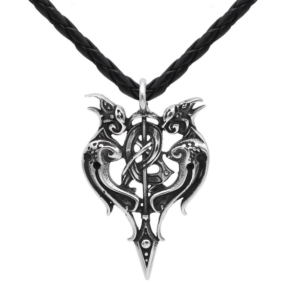 Collier viking motif celtique avec corde en cuir