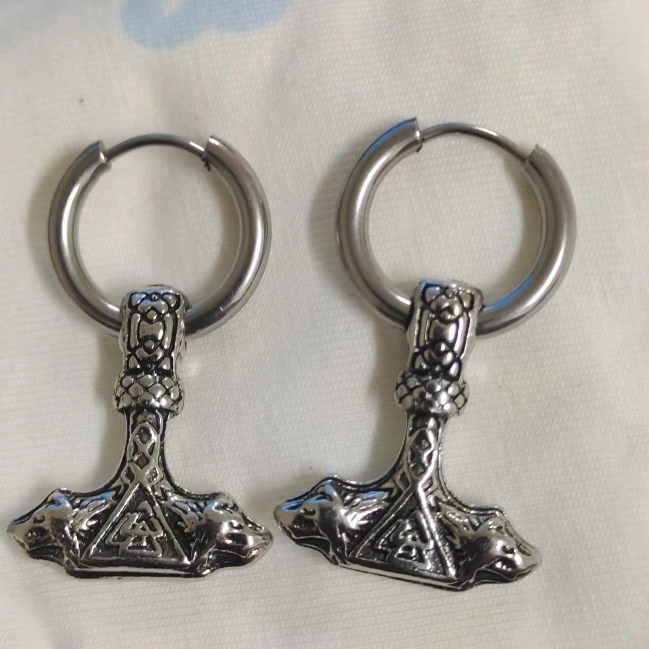 Boucles d'oreilles Viking Marteau de Thor argenté