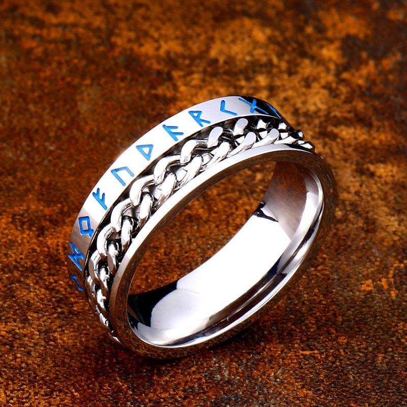 Bague Viking Triskel en acier inoxydable motif en bleu