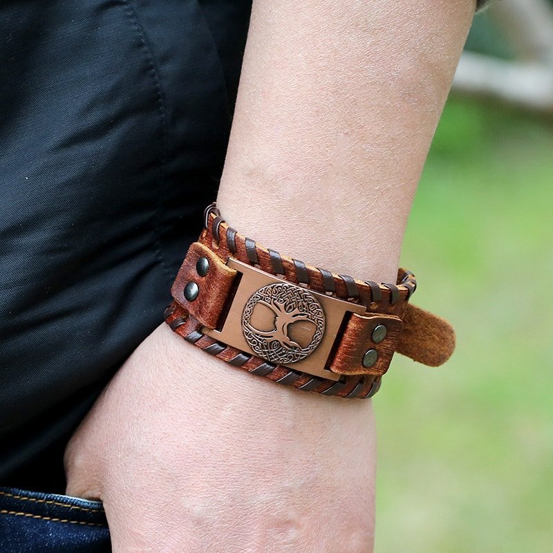 Bracelet cuir homme viking ajustable