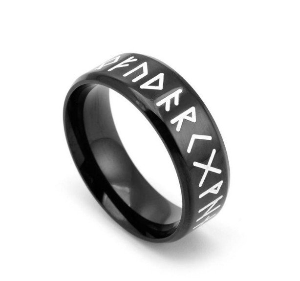 Bague Viking Runes en Acier Inoxydable noir