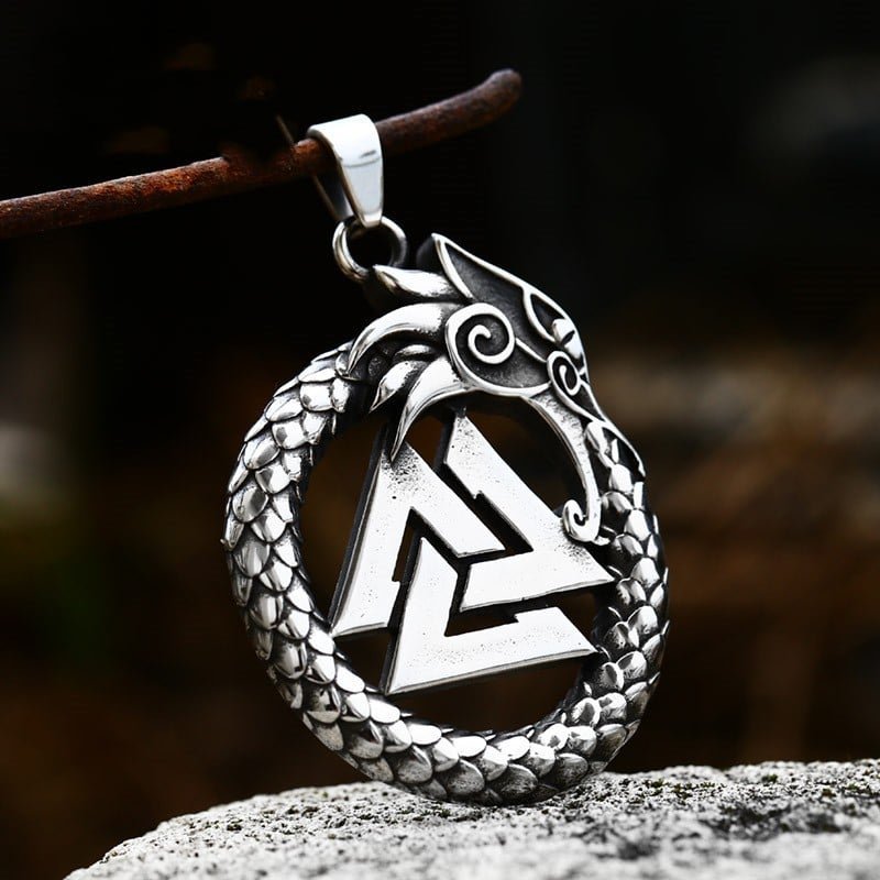 Pendentif Viking Valknut Triskèle et Dragon celtique