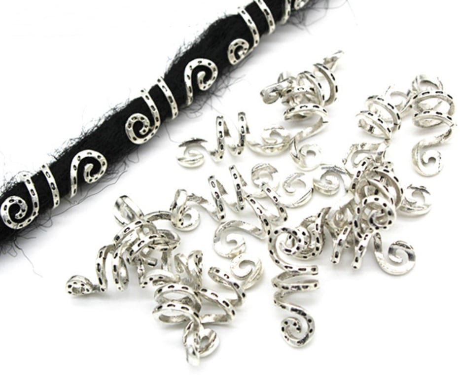 Bijoux de Cheveux Viking Spirales en Argent style rétro