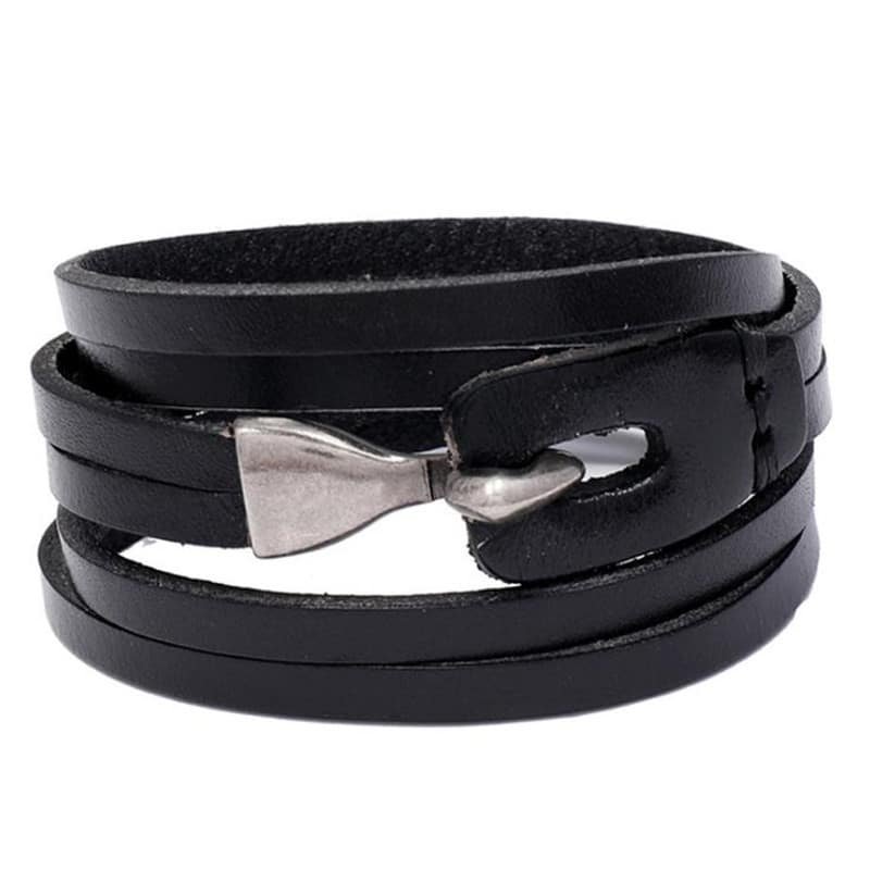 Bracelet Viking en Cuir robuste noir