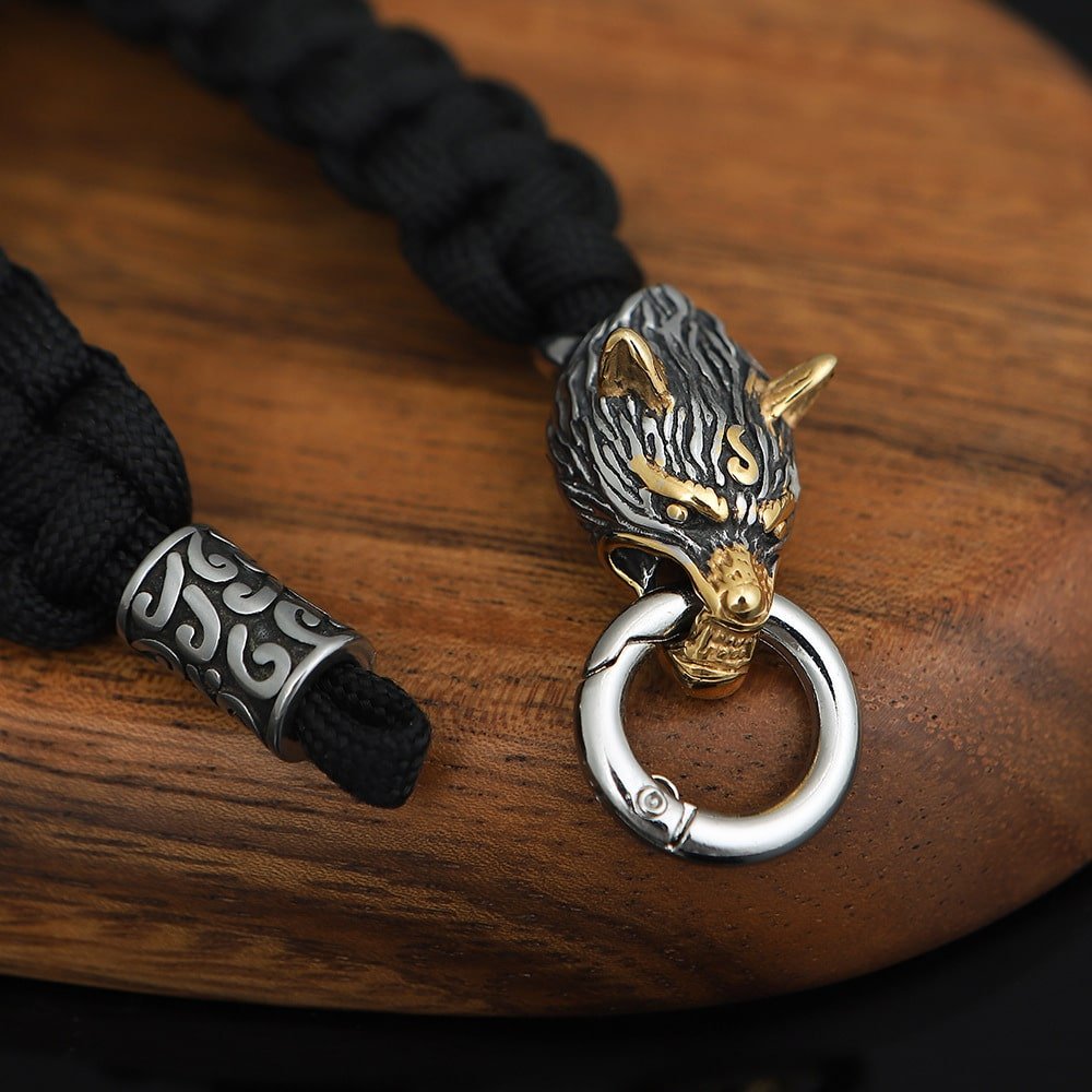 Bracelet Viking Tête de Loup en Acier Inoxydable robuste