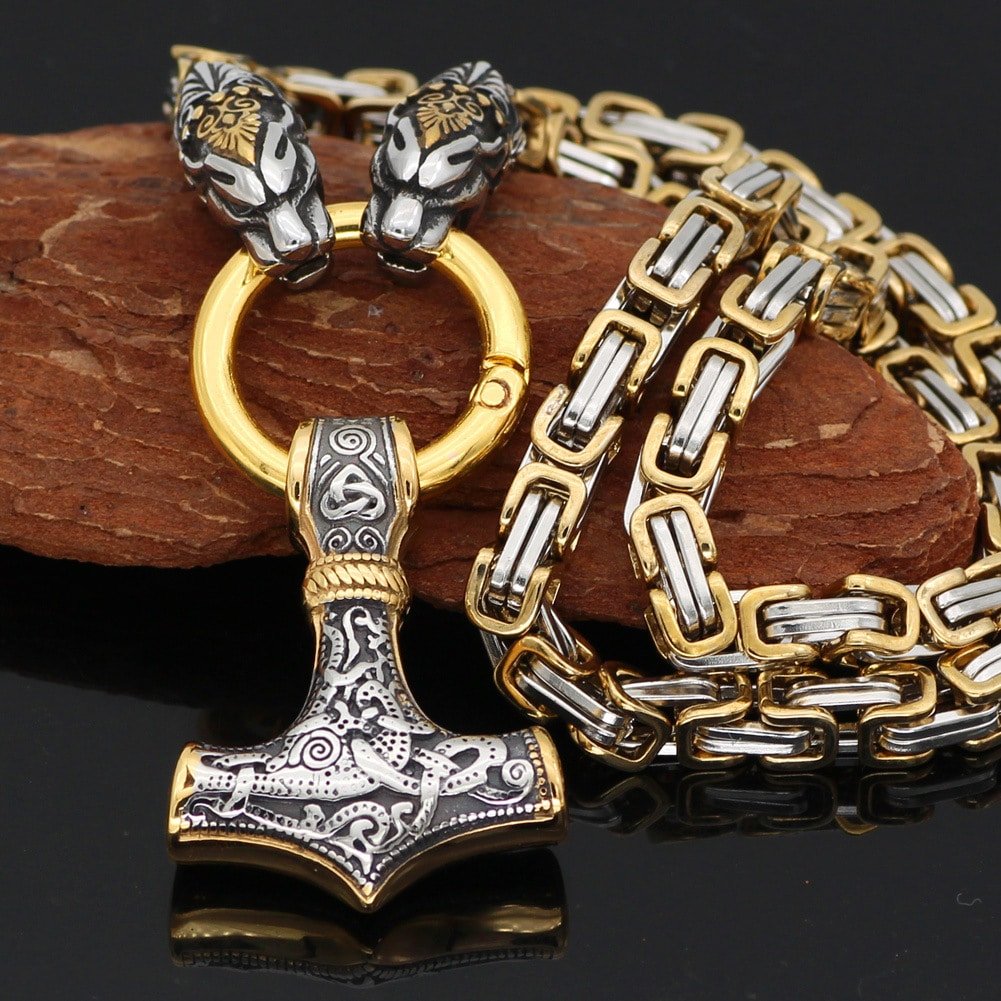 Collier Viking Mjölnir argent et or