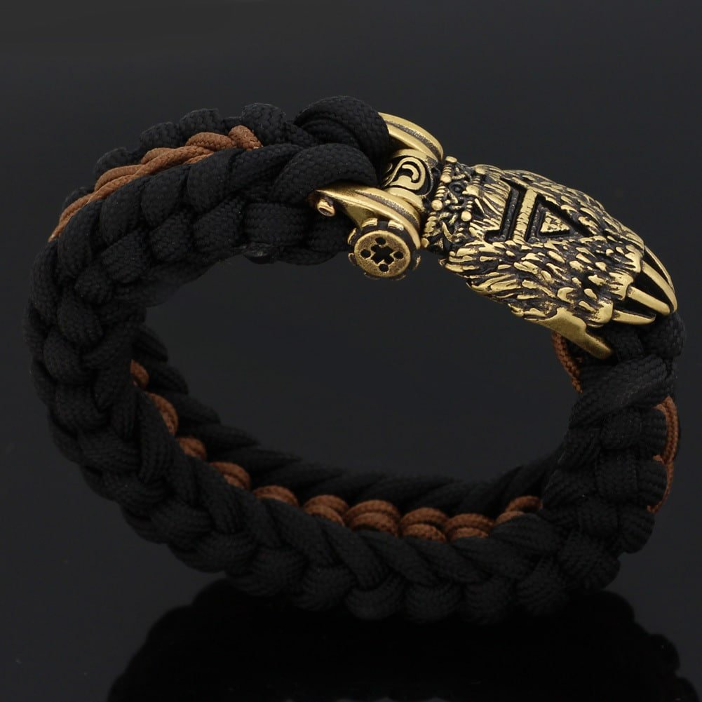 Bracelet viking tête de loup en paracorde et acier titane