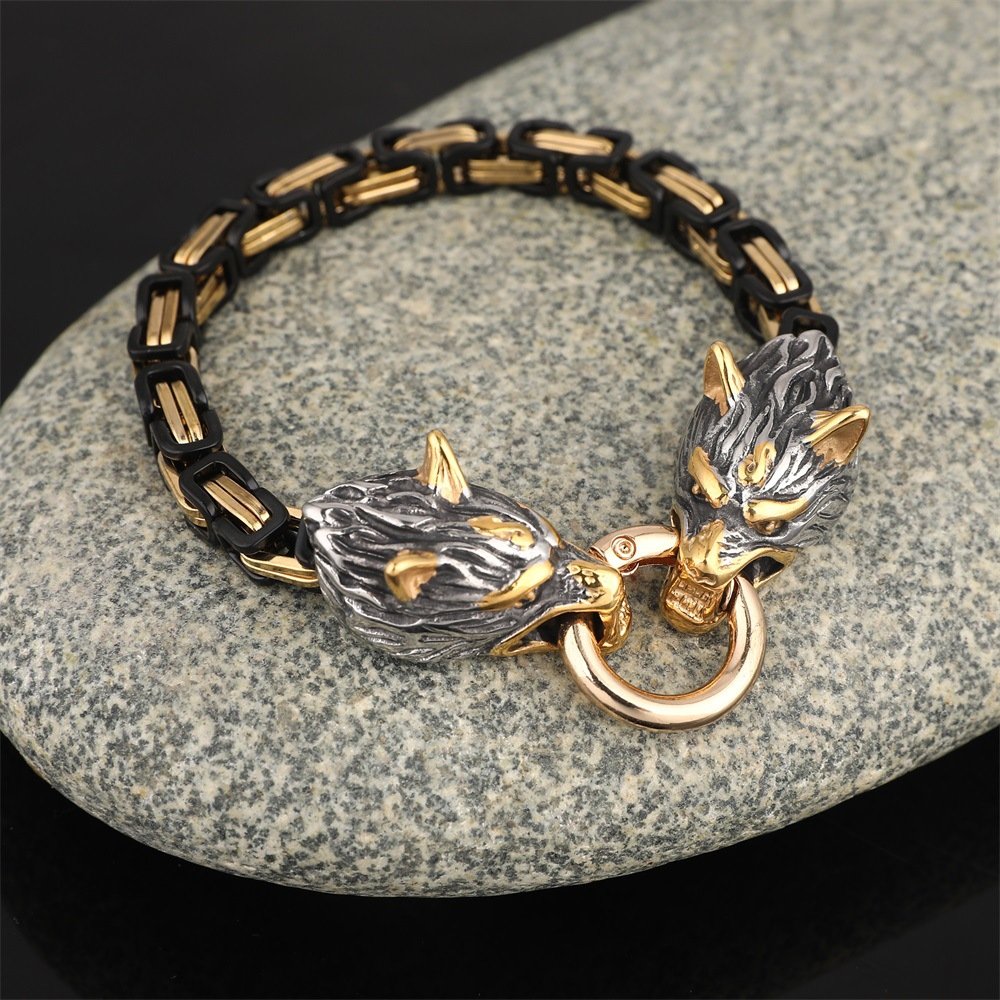 Bracelet Viking Tête de Loup en Acier Inoxydable robuste