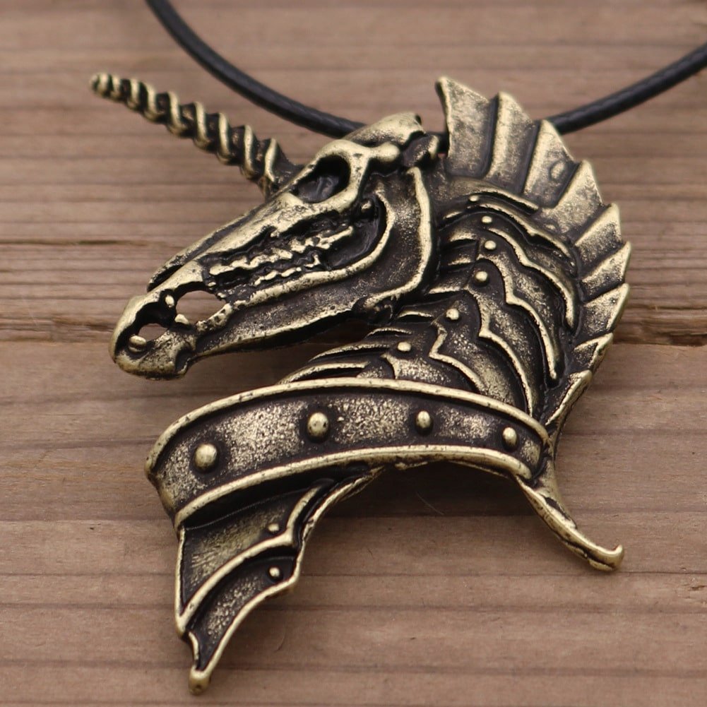 Pendentif viking tête de cheval doré