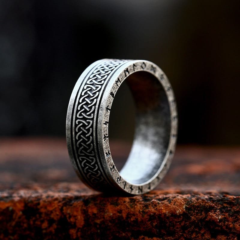 Bague Viking Runes Acier Inoxydable et Noir finition polie