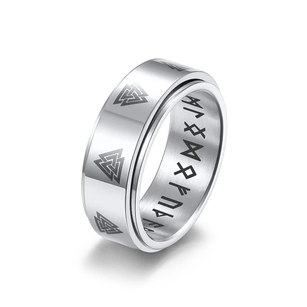 Bague viking en acier inoxydable avec runes argenté