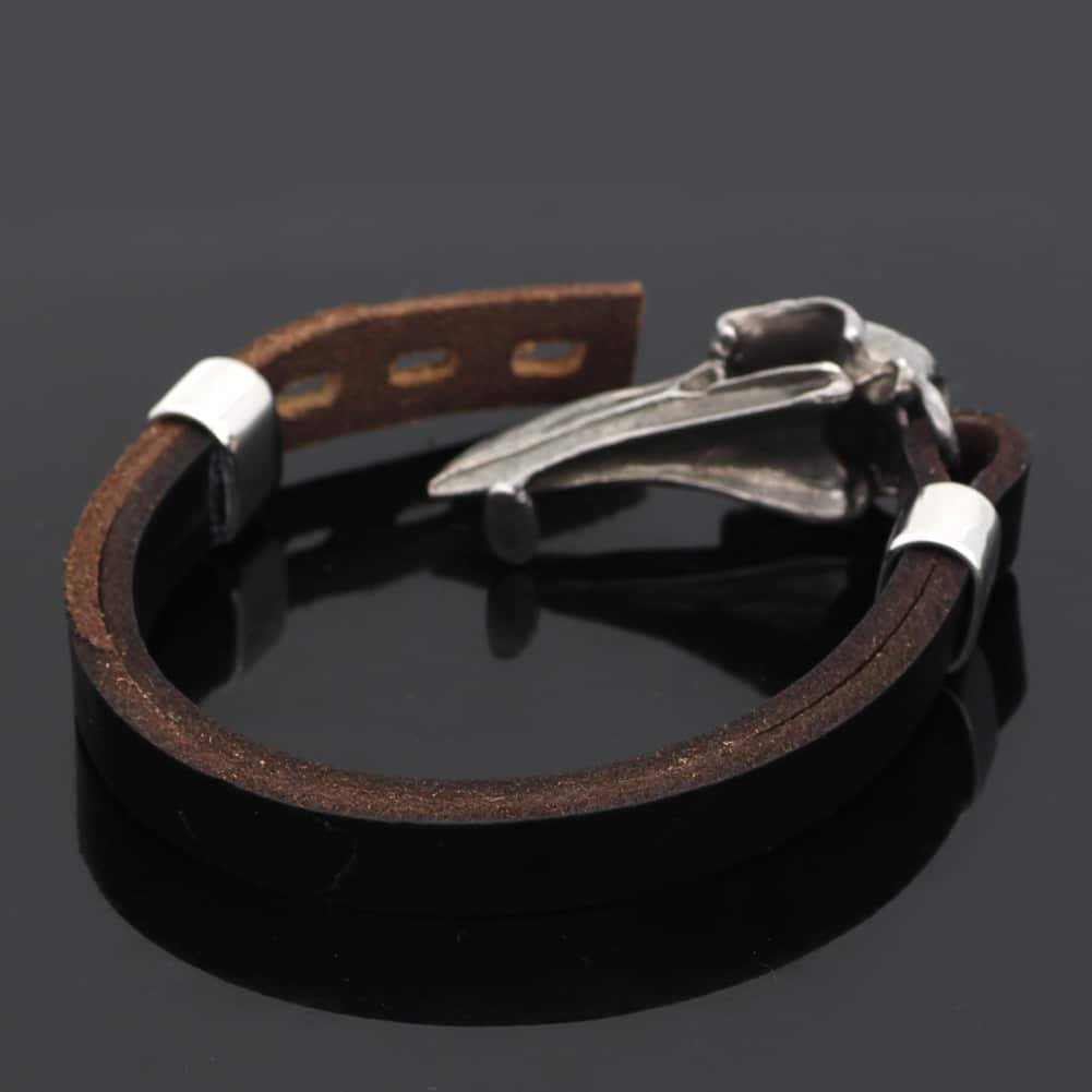 Bracelet Viking Tête de Loup en cuir marron foncé