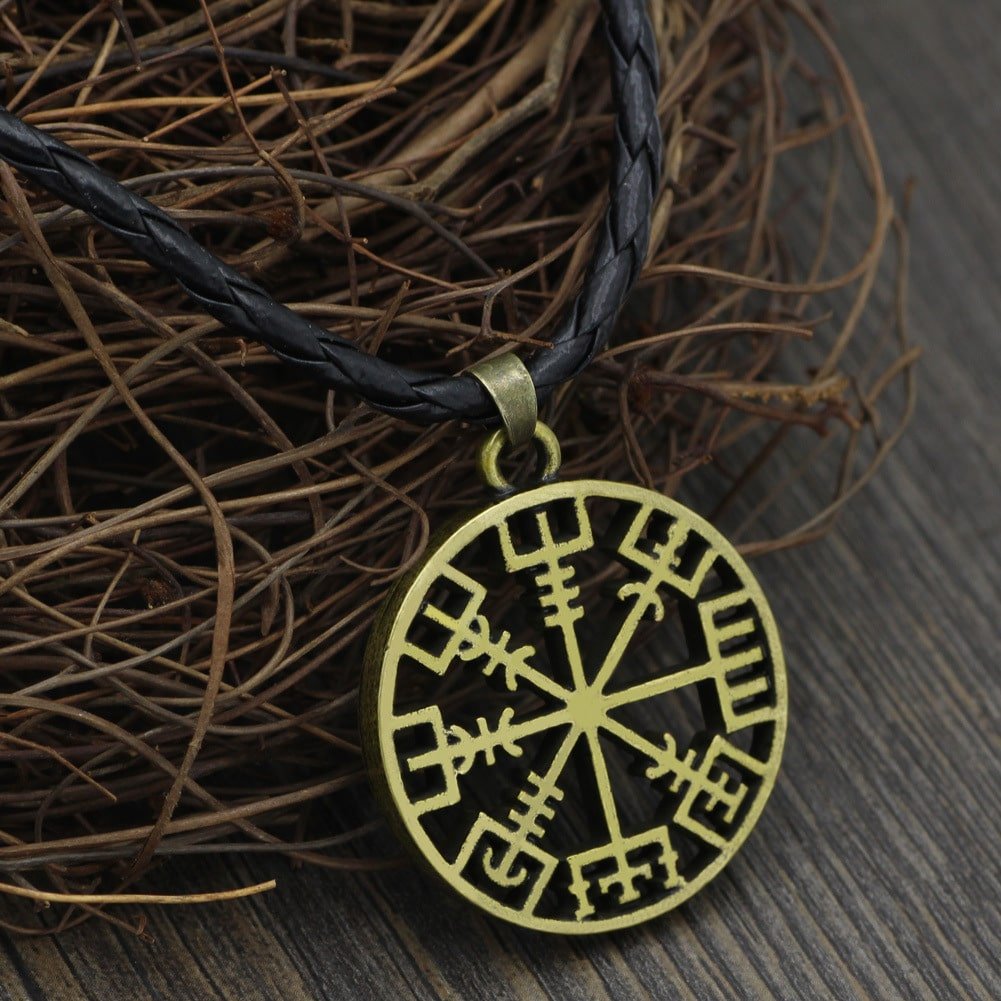 Pendentif Viking Boussole Vegvísir couleur bronze