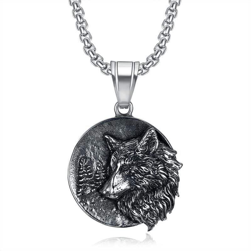 Pendentif Viking Tête de Loup en Acier Inoxydable pour homme