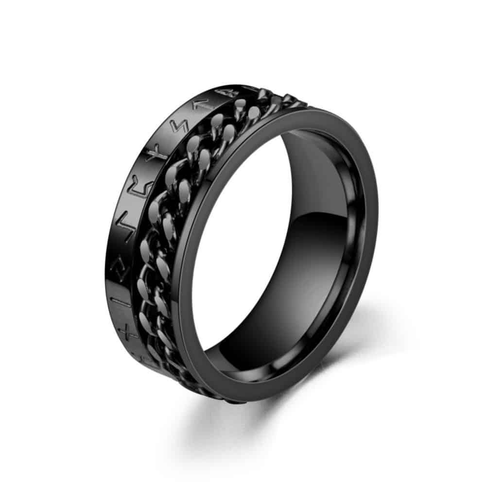 Bague Viking à Gravure Runique noir